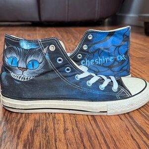 Converse All Stars High-Top Sneakers. Hand painted Cheshire Cat Themed.